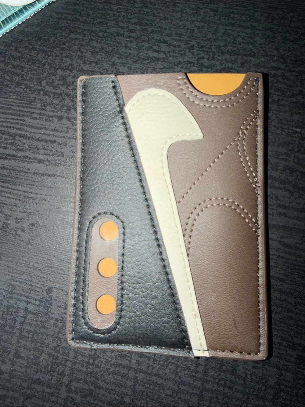 Nike Brown, Black & Cream Leather Card Sleeve with Orange Accents